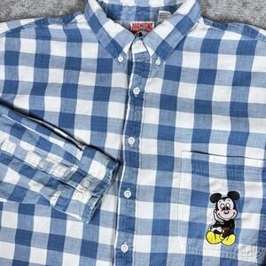 Vintage Mickey Inc Shirt Men's XL Blue Check‎ Long Sleeve Button Up